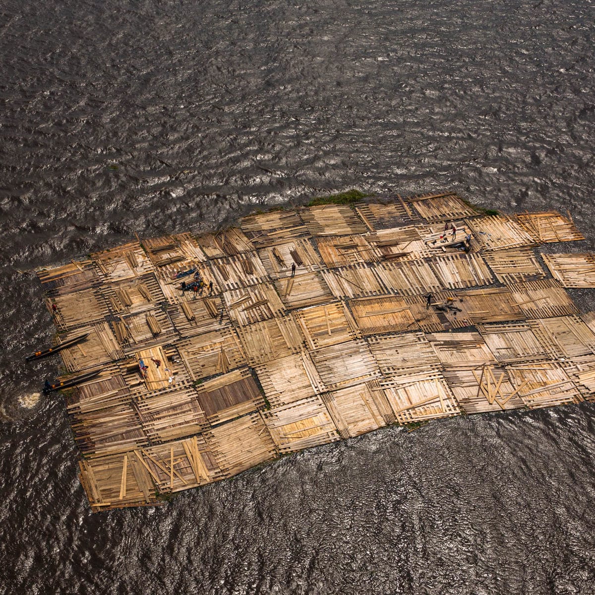 Flottage du bois sur le fleuve Congo, département de Brazzaville, République du Congo. (3°49’ S – 15°56’ E)