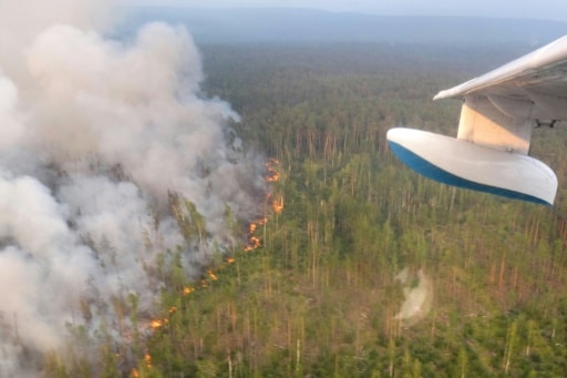 Photo aérienne prise le 30 juillet 2019 d'un feu de forêt dans la région de Krasnoïarsk, en Sibérie © press-service of Russia's Krasnoyarsk Krai's forestry ministry/AFP HO