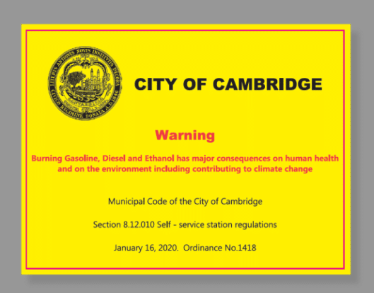 cambridge autocollant avertissement climat