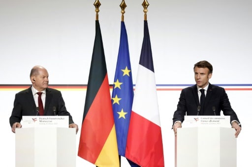 président français emmanuel macron et chancelier allemand olaf sholz conférence