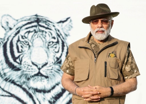 Le Premier ministre indien lors d'une visite dans les réserves de tigre
